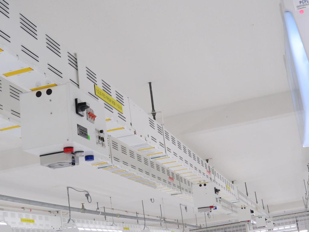 Vass Electrobar Busway Installed overhead. Coloured white to suit customer s requirement.
