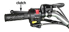 Clutch lever The clutch lever is located on the left handlebar, pull the clutch lever to