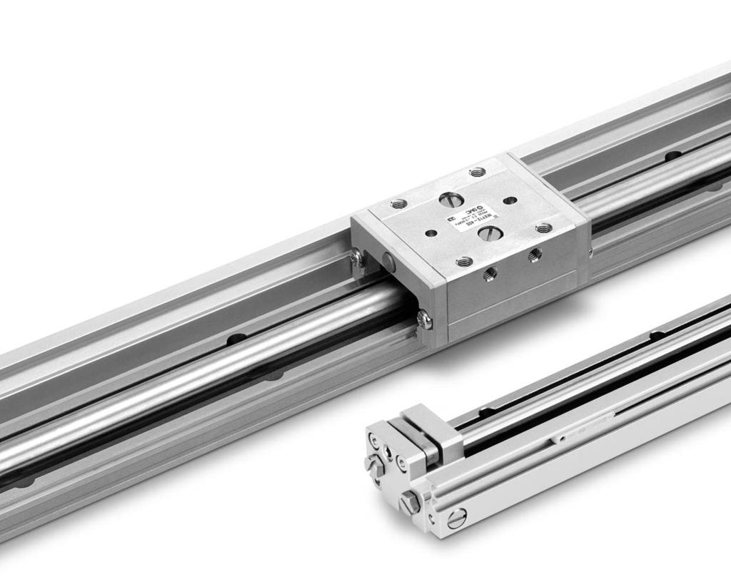 Use of linear guide provides rigid, The slide table comes with a built-in Rigid, compact, and lightweight idth Height Magnetically coupled rodless cylinder Compact design with higher allowable moment