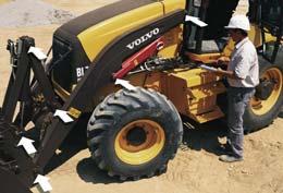 The integrated, heavyduty loader safety strut holds the loader safely in the raised position.
