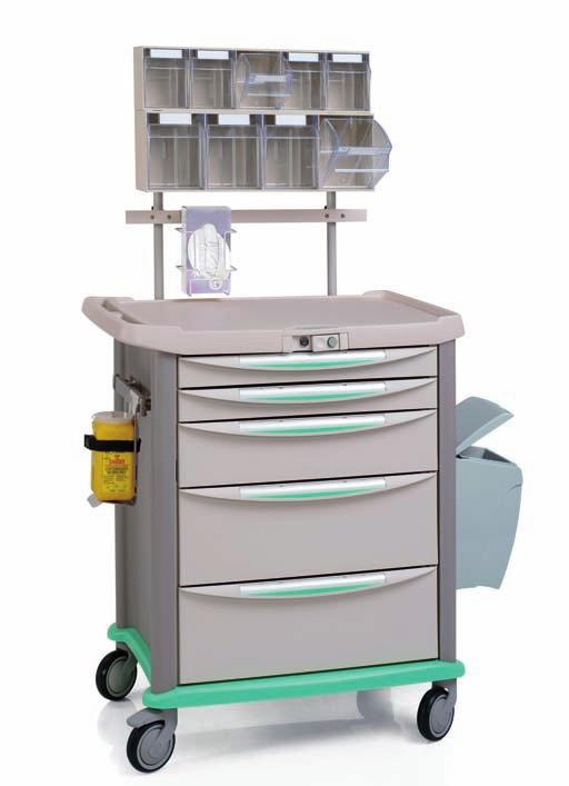 The finishing and the material (ABS and Polypropylene) used are especially designed for optimal hygiene and infection control. or refer to page 60-61 general catalogue. ANAESTHESIA CART, ref. 1000.