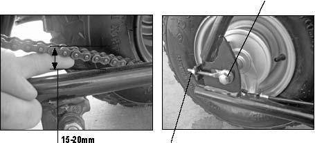 ADJUSTMENT OF CHAIN 1 When chain adjustment is needed, loosen rear axle bolt.