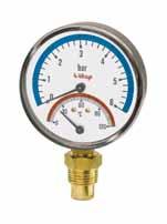 8 Thermometer and pressure gauge, bottom connection SIZE PRESSURE CODE PACKING 1/ 6bar/87psi 8B01 /68 technical SPECIFICATIONS Diameter mm.80. Size of the connection: 1/. Scale: 0 C-10 C, 0-6 bar.