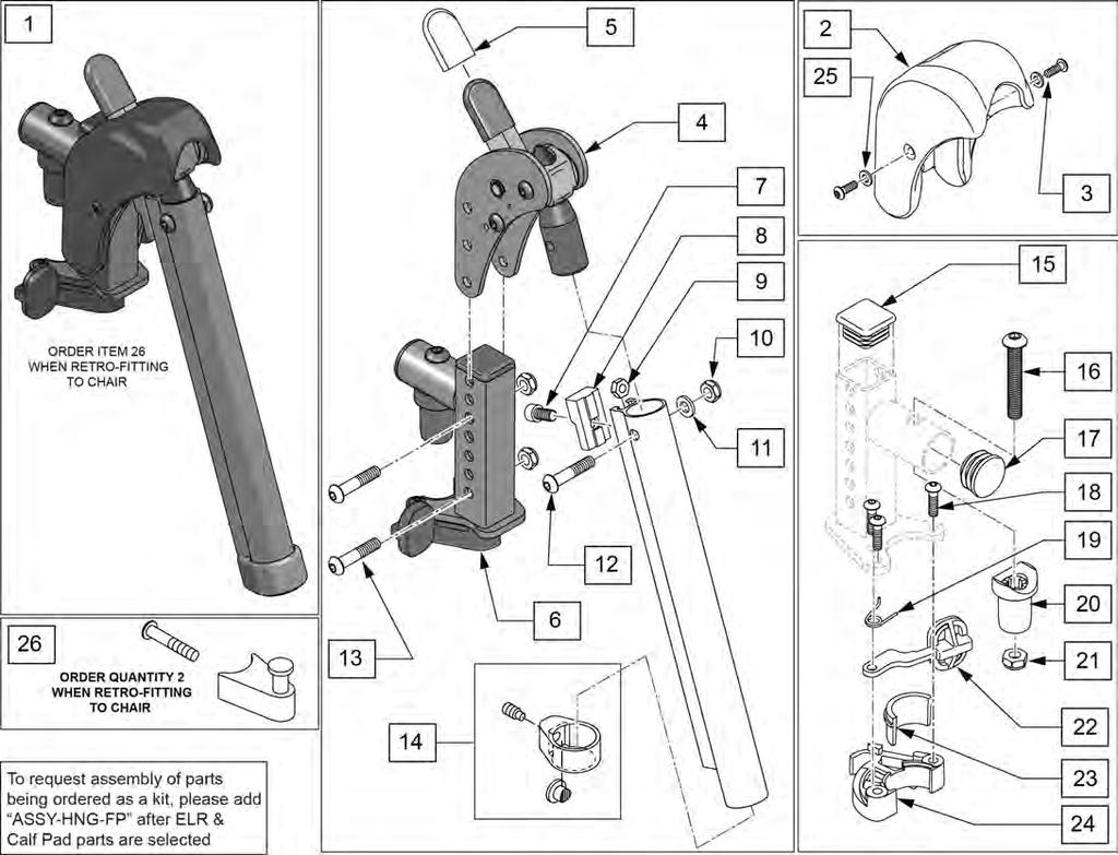 EXTENSION MOUNT ELR REPLACEMENT PARTS (LATCH STUD STYLE) (DISC. 2/6/17) [06/2017] Note: When retrofitting existing chair with S/A Legrests please order Qty 2 of p/n 107491.