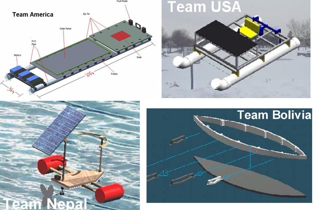 Figure 2: Solid edge designs of solar boats capable of carrying one person.
