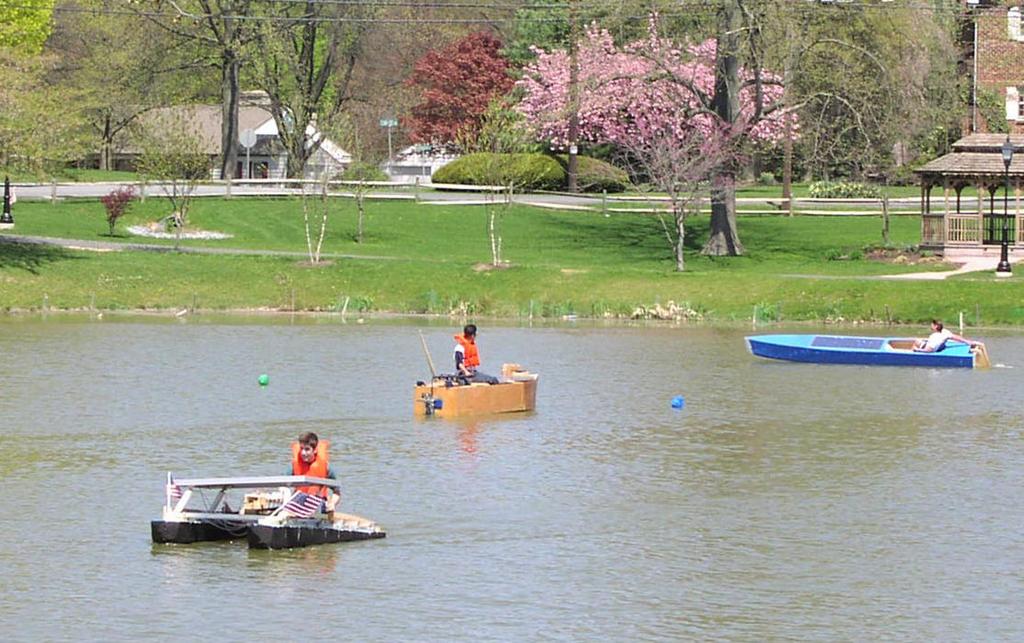 Figure 4: Race day photograph of the three solar boats on Lake Placida at Elizabethtown College Similar design results and construction photographs can be seen on our website 7,8 for the Solar