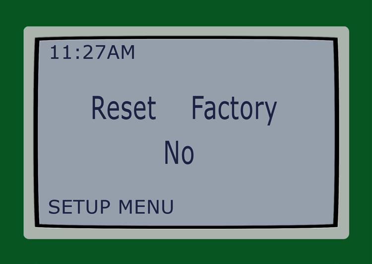 5.6.4 Reset Factory Defaults This menu will permit the user to reset all settings in the control to the factory default settings. 1. Make certain the selector knob points to Setup. 2.