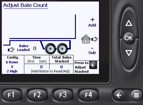Operation Operation of Controls - Continued Operation Screens - Continued Adjusting Bale Count Screen This screen allows the operator to easily set the Bale Configuration, as well as adjusting the