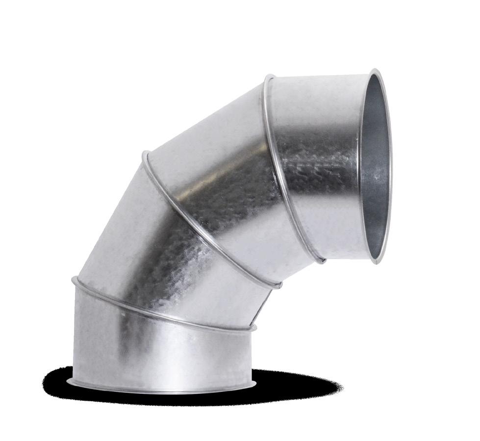 Segmented ventilation bend for dust extraction system BSQT Segmented ventilation elbow is made of galvanised steel sheet, 0.7 and 0.9 mm in thickness.