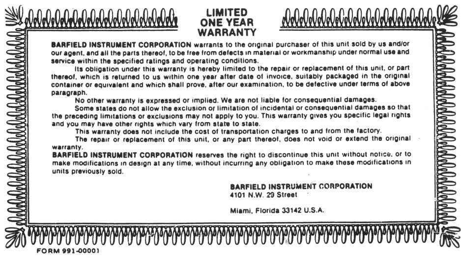 B. The Owner's Warranty Registration card (Figure 2) is to be completed by the owner and returned to Barfield, Inc.