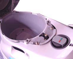 FUEL TANK FUEL TANK OIL TANK 1. WHEN THE FUEL INDICATOR IS ON E POSITION, YOU SHALL REFILL THE TANK IMMEDIATELY. 2. THE FUEL INJET IS UNDER THE SEAT. 3. PUSH THE CAP ON BOTH SIDE TO OPEN THE CAP. 4.