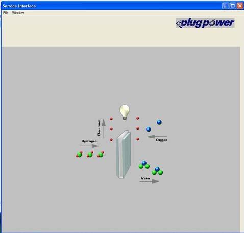 Figure 6: Service Interface Software Startup Screen Figure 7: Service Interface Software Main Window The fuel cell system can be manually started and shutdown from the main window shown in Figure 7.