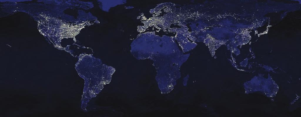 Photograph by NASA Composite satallite photography shows visible light from densely populated urban areas on virtually every continent.