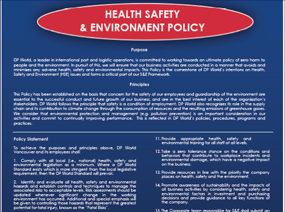 Site Orientation HS&E Policy safety is a condition of employment committed to environmental protection and