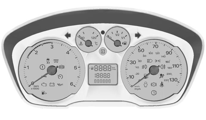 Instruments F G Odometer, tripmeter, clock, distance to empty and door open warning indicator Clock set button