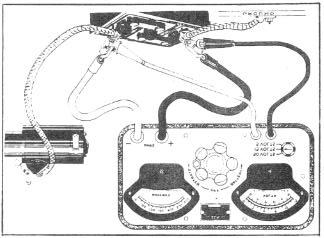6-6 ELECTRICAL SYSTEM 3. If a starter battery tester is used, turn the selector knob to the 15 volt position. 4. With ignition key off, engage the starter motor and note reading on the voltmeter.