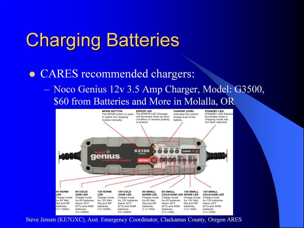 Allows recharge of the 80-100 Amp hour AGM batteries in 24-30 hours $60 (Jan-2012) www.facebook.