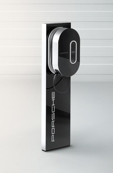2 Charging pedestal. The optional charging pedestal is a practical mount made from black safety glass, with an aluminium frame and silvercoloured PORSCHE logo.