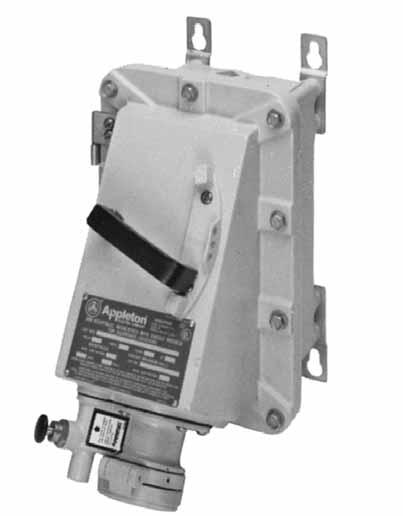 EBR/DBR 30, 60, 100 and 150 Amp Series Receptacles With Disconnect Switch or Circuit Breaker. Weatherproof Spring Cover. Explosionproof, Dust-Ignitionproof 600 Vac Max. 250 Vdc Max.