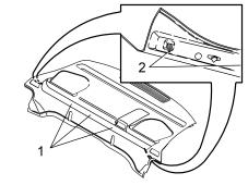 20 Carefully lift the front edge of the parcel shelf panel until the clips (1) release Lift up the panel further