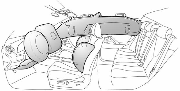 SRS Airbags & Seat Belt Pretensioners Standard Equipment Electronic frontal impact sensors (2) are mounted in the engine compartment as illustrated on the following page.
