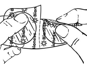 4. Separate the two new electrodes along the perforation. See Figure 20. Figure 20: Separating the new hydrogel electrodes. 5.