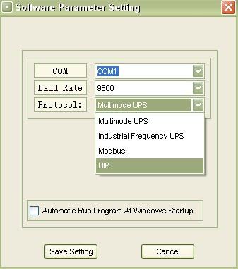 Choose Software Parameter Setting and set selections as shown below and then save settings o COM = COM1 o Baud Rate = 9600 o Protocol = HIP On the main page of Muser4000, choose the