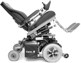 Design and Function Seat Lift The Permobil C400 can be fitted with an electrically controlled seat height adjuster.