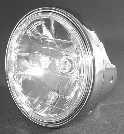 CLASSIC STYLE CHROME 7" HEADLIGHT 7" Chromed steel Headlight assembly with Halogen Lamp. Ideal for use when building streetrackers. 8mm.