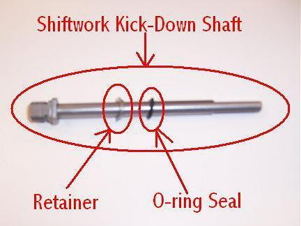 com Preparations for Shiftworks Kickdown Shaft: First install the Retainer with the flat side towards the threaded end, with the ridge side so that it pushed against the O-Ring.