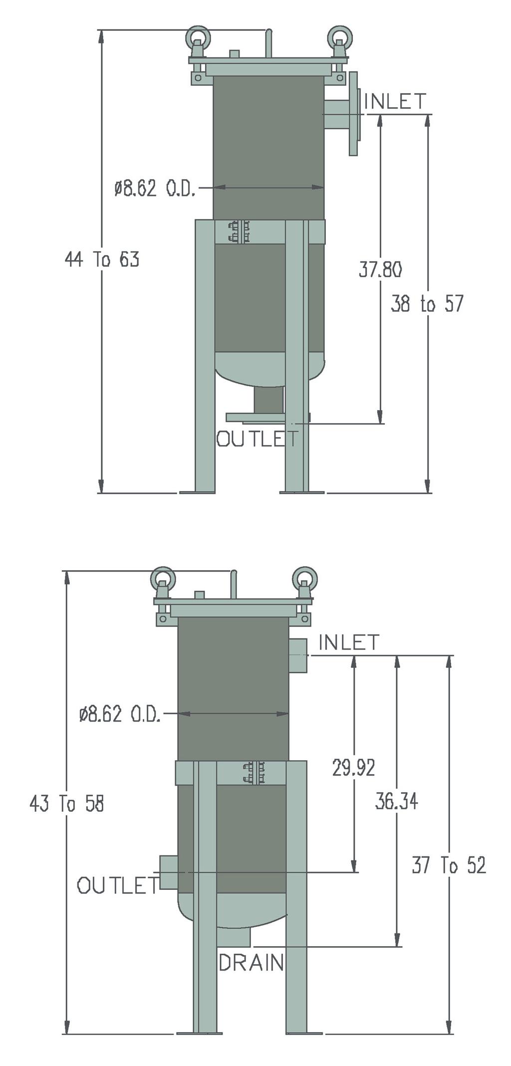 304 Stainless Steel Filter Bag Vessels Specifications SRVB-B2-2FB Max. Allowable Pressure Max.