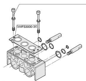VV5FS- for mounting bolt and gasket BG-VFS00 Exploded View of block assembly VVFS000-A-0 Hexagon socket head cap screw: M4 x 5 (AXT5-7-) Specifications Port Specifications Option base type (P) Common