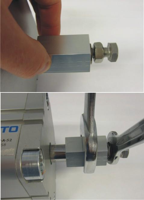 Use Allen key 5 mm. 4. Connect the actuator-piston rod joint: hold the piston rod in place and screw in the actuator by its shaft (Fig. 12). Use wrench key 17 mm. 5. Install the four M10 actuator connection screws (Fig.