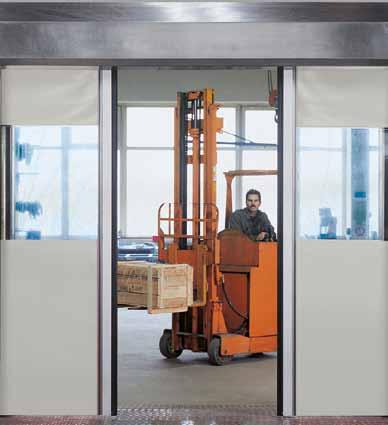 Despite the fast opening speed of 3 m/sec., soft start and stop are guaranteed by the frequency converter control, which reduces the door s wear.