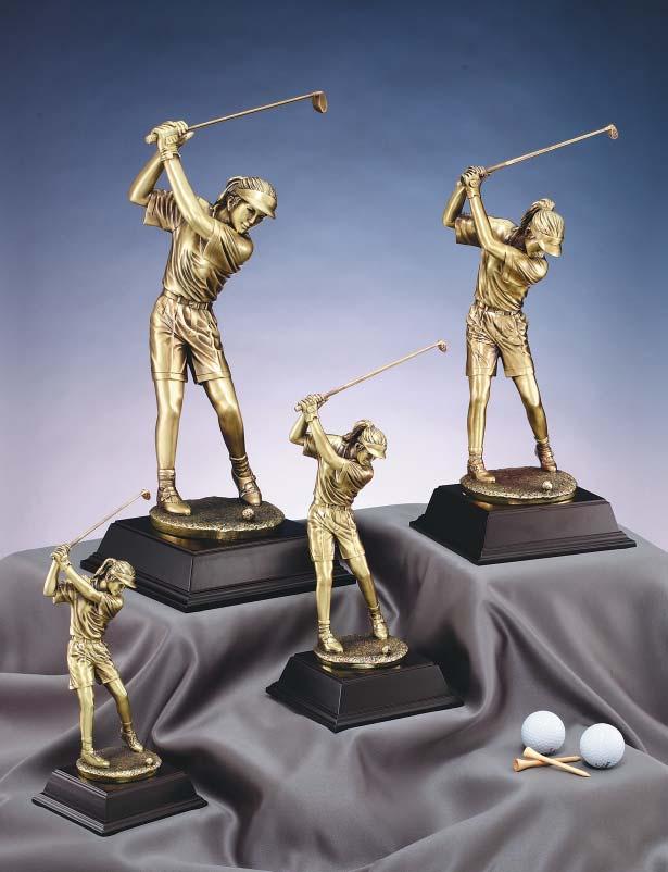 Elegant Resin Golf Sculptures FINISHED IN A GOLD METALLIC CASTING G2694 F.
