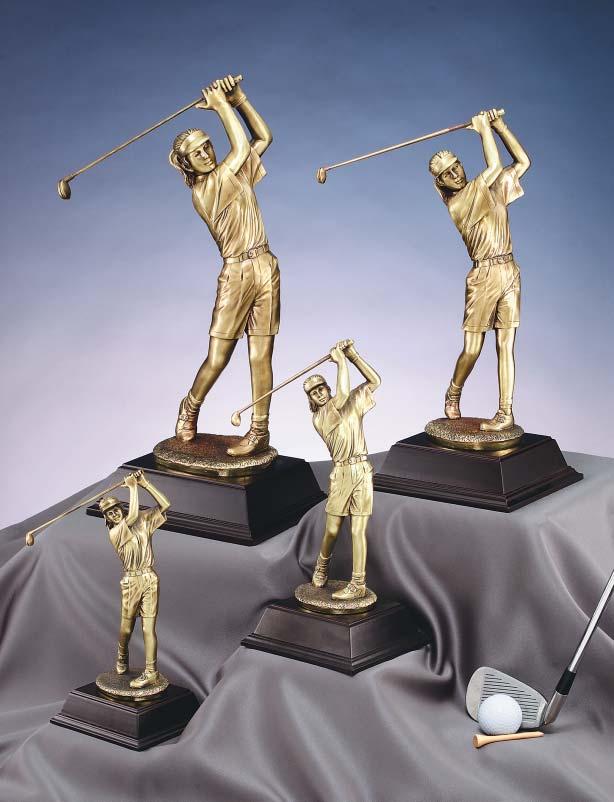 Elegant Resin Golf Sculptures FINISHED IN A GOLD METALLIC CASTING G2714 F.