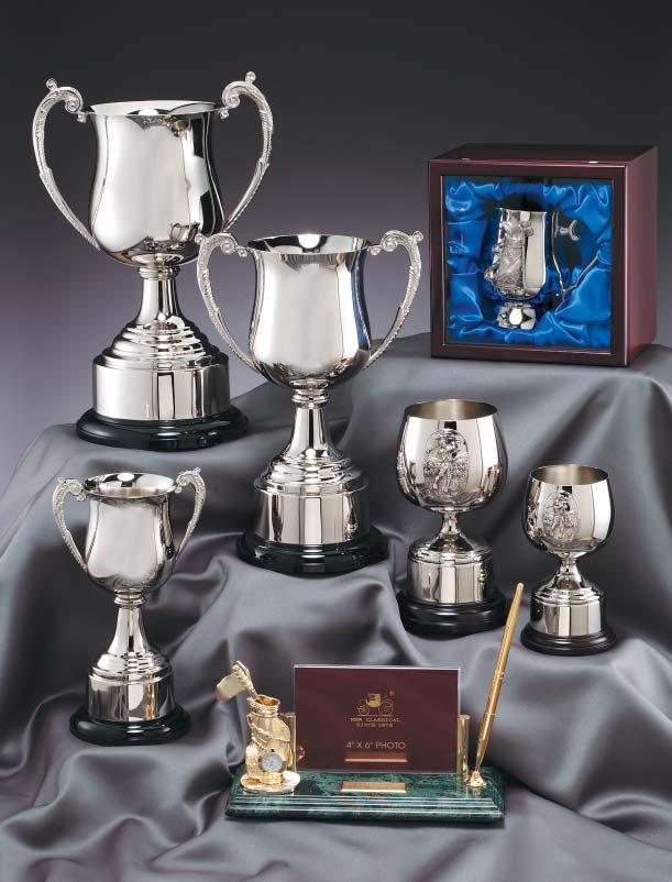 Gift Items and Desk Accessories GC242-14½ GEORGIAN CUP NICKEL PLATED GC800-18 oz. NICKEL PLATED TANKARD WITH GOLF BAG CREST IN WOOD DISPLAY CASE CASE 7¾ SQ.