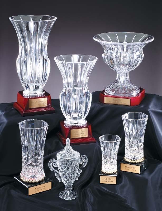 Crystal Cups and Vases 24% LEAD CRYSTAL MOUNTED ON ROSEWOOD AND MARBLE BASES