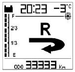 Reverse at 2 km/h), range indication, energy