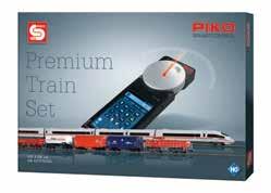 The Premium Train Sets include all the contents of the 55040 SmartControl Basic Set: PIKO SmartController, PIKO SmartBox, Safety-Approved Power Supply - Output: 16VDC @ 2.