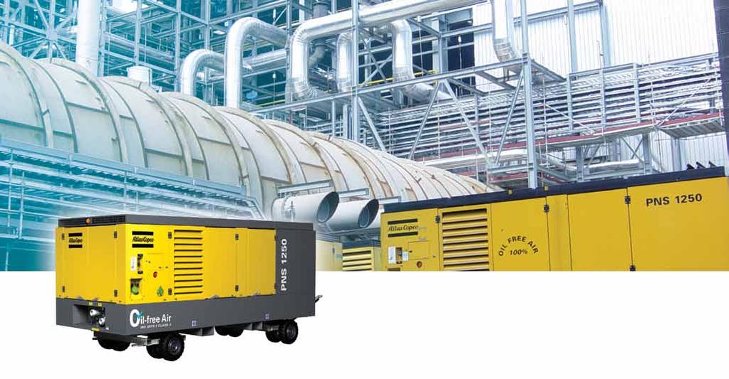 PNS 1250 100% Oil-free Air Compressor Diesel driven Principal Data Most reliable diesel engine Integrated aftercooler (a+10 C) Spillage free frame Spark arrestor + overspeed shutdown system Class 0