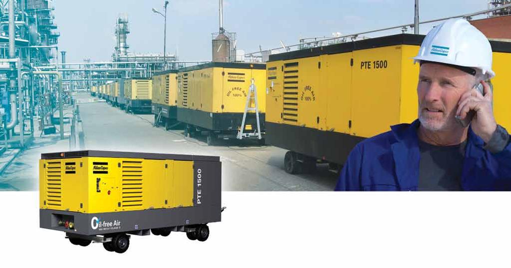 PTE 1050 - PTE 1500/1600 100% Oil-free Air Compressor Electrically driven Principal Data Most reliable electric motor Integrated aftercooler (a+10 C) Spillage free frame Low noise level Class 0