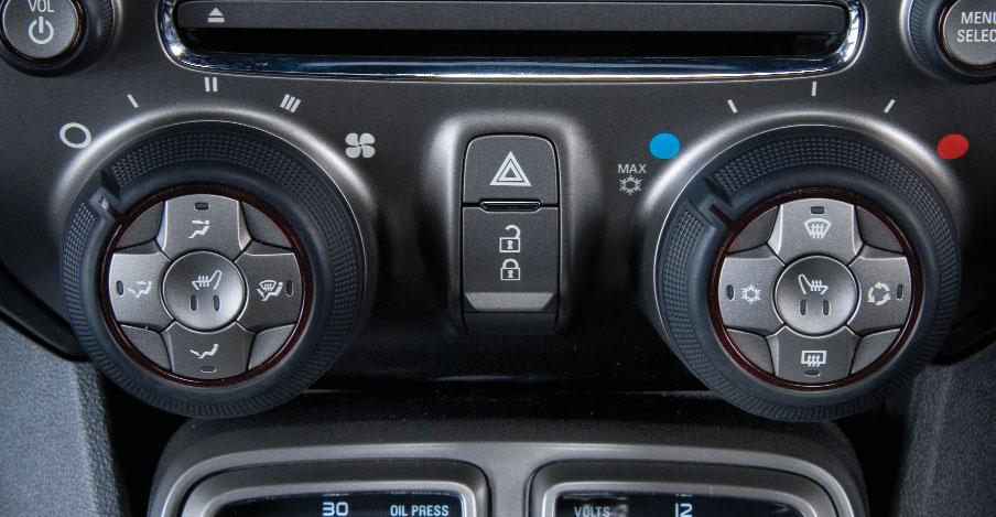 CLIMATE CONTROLS Off/ Fan control Air delivery modes: Vent Bi-level Floor Defog Temperature control Defrost mode Recirculation mode Driver s heated seat controlf Air conditioning control Rear window
