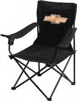 Chevy Bowtie Folding Arm Chair Silk-Screened Gold Logo On Backrest Drink Holder In Armrest Sturdy