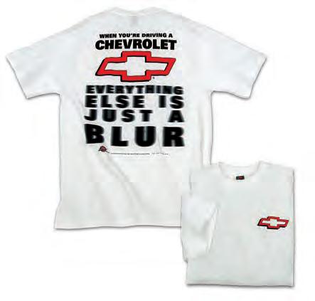 Back Chevrolet Blur White T-Shirt Silk-Screened Artwork On Back Left Front