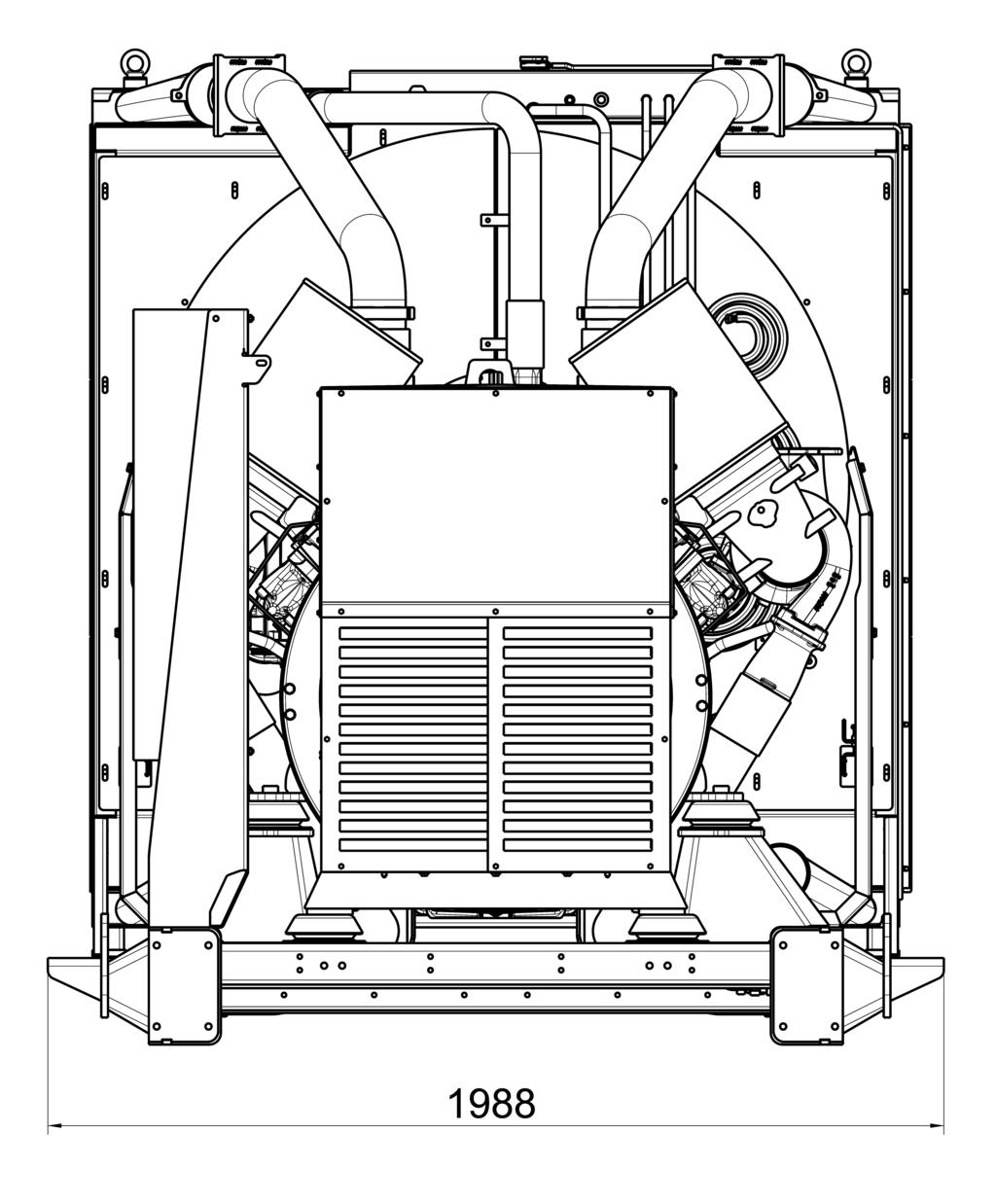 7 / // / MTU 16V2000 DS1000 / 3B / 50 Hz / 380V - 415V Weights and dimensions Drawing above for illustration purposes only, based an standard open power 400 Volt engine-generator set.