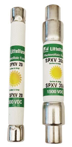 Fast-Acting Products 1500 V Solar Rated SPXV SERIES SOLAR FUSE 1500 Vdc 6-30 A SPXI SERIES IN-LINE SOLAR FUSE 1500 Vdc 2.