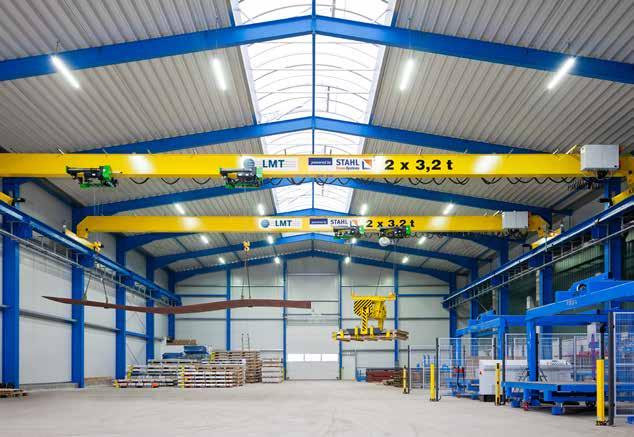 1 STAHL CraneSystems has supplied 71 hoists to Belarus for a new wagon work. The double girder overhead travelling cranes are each equipped with two wire rope hoists an SH 60 with 16 t 20 t S.W.L. and a fast SH 40 auxiliary hoist with 5 t S.