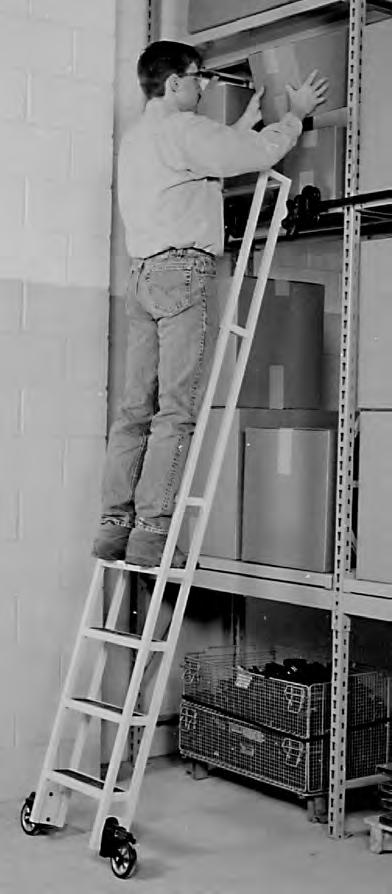 When in use the ladder is positioned at an 80 climbing angle. The standard bottom wheel brake prevents movement during use.