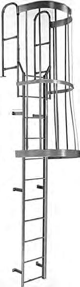 Standard fixed and walkthru models can be used up to 0' without safety cages. OSHA requires safety cages on ladder heights exceeding 0'.